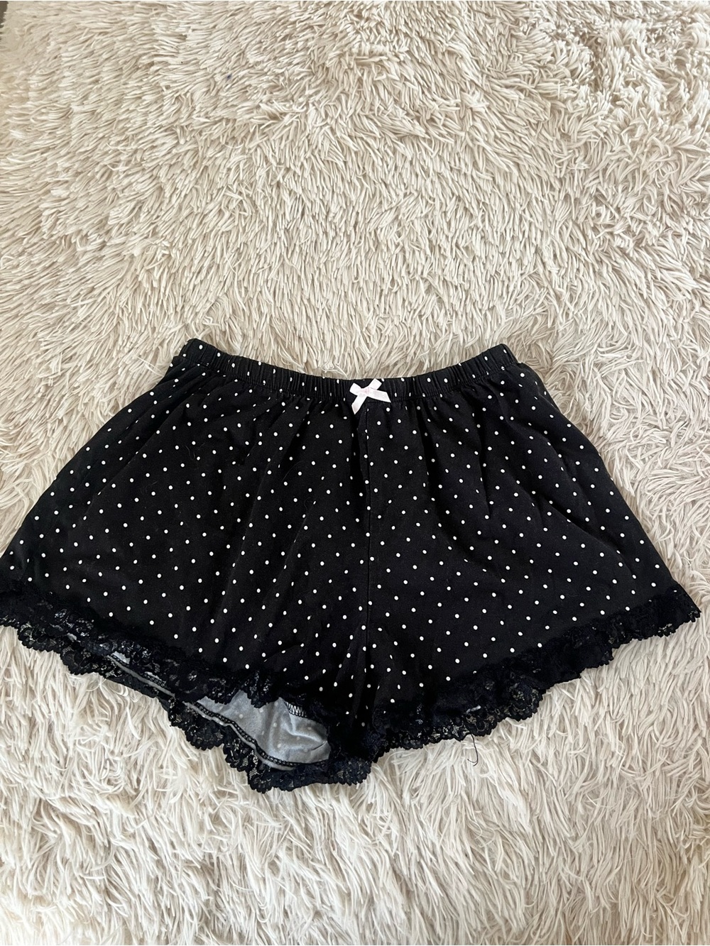 Black Polka Dot Lace-Trim Lounge Skort Shorts